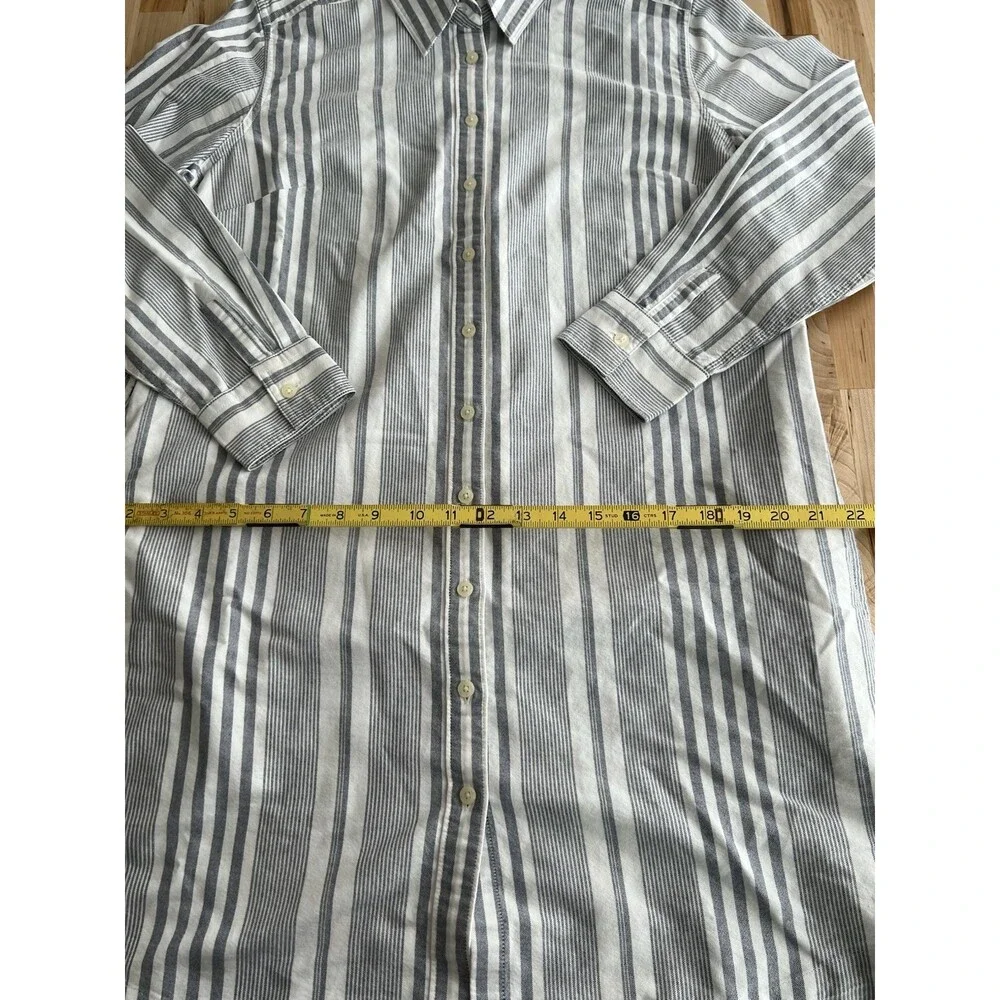 Lands' End Long Sleeve Collared Shirt Dress 100% Cotton Pockets Blue Striped M - Picture 9 of 10